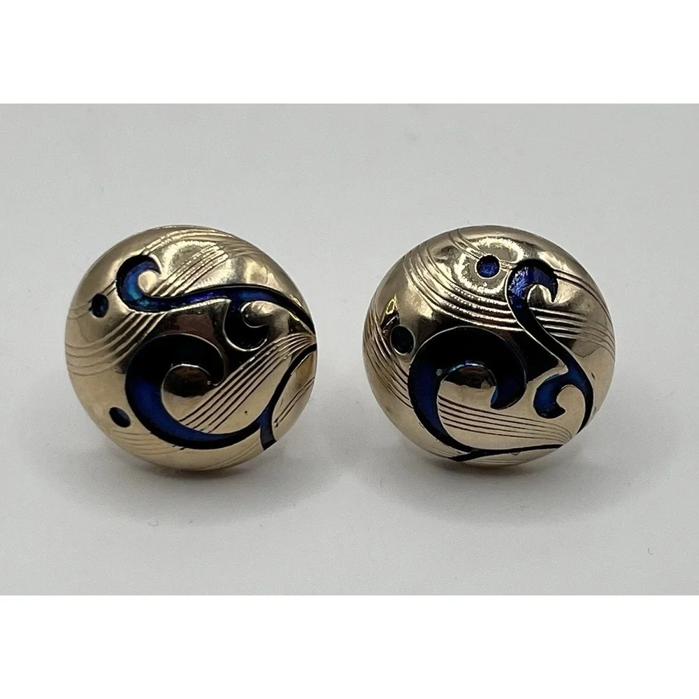 Vintage Kreisler Craft Goldtone Blue Enameled Domed  Approx. 3/4